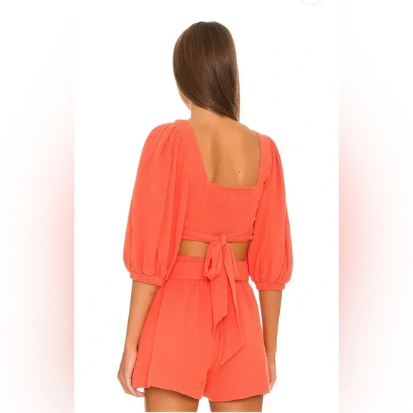 Jonathan Simkhai Mila Puff Sleeve Wrap Top and Hart Belted Shorts Set - Picture 2 of 8